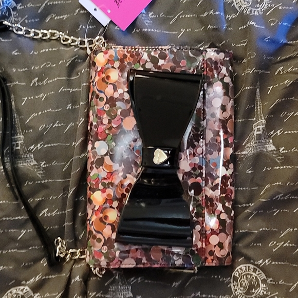 Betsey Johnson crossbody bag Rainbow Xodanie Bow New festive print gold tone - Picture 2 of 7